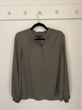 Banana Republic Olive Blouse with Covered Button Placket